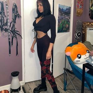 Free people cotton burgundy rose print leggings